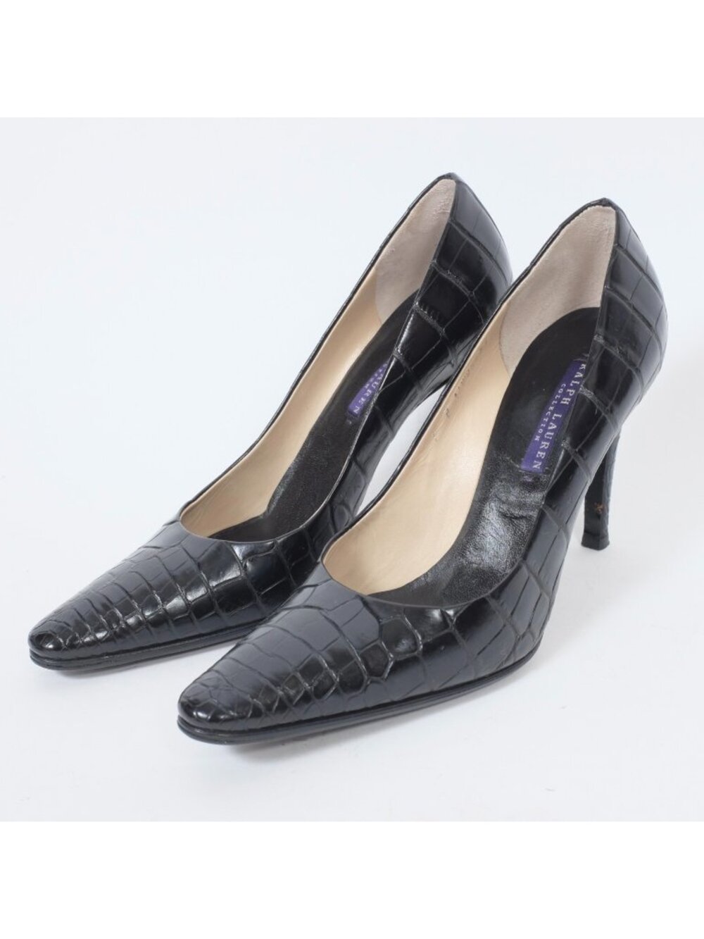 Ralph Lauren Purple Label Collection shoes 7 B crocodile alligator black pumps